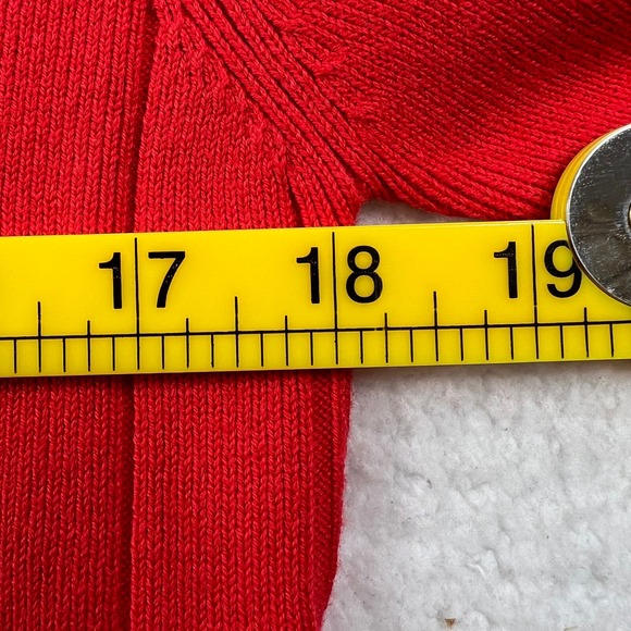 Lacoste Red Ribbed V Neck Short Sleeve Button Up Cardigan Sweater Women's L VTG - Picture 7 of 9